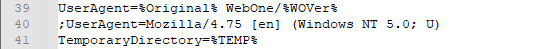 Default settings for the user agent in the config file.